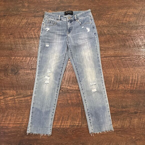 DECJUBA Jeans Boyfriend Mid Rise Ankle Distressed Blue Denim AUS Size 8 US 4 New - Picture 11 of 11